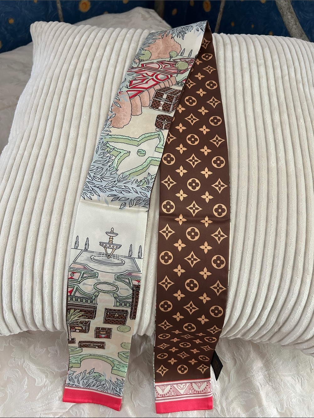 Brown & Pastel Silk Feeling Double Sided Scarf or Twilly.